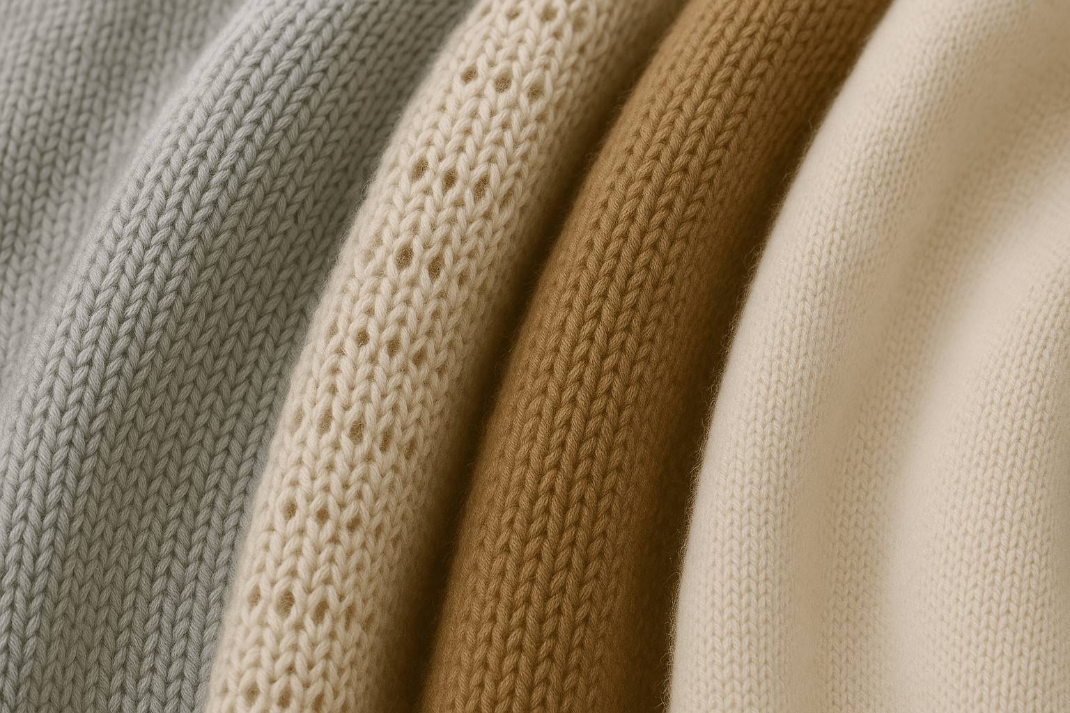 Close-up of different knit structures showing texture and drape